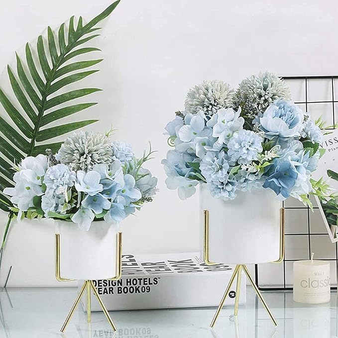 Artificial Flowers, 4 Packs Blue Fake Peony Silk Hydrangea Bouquet Decor - Image 7