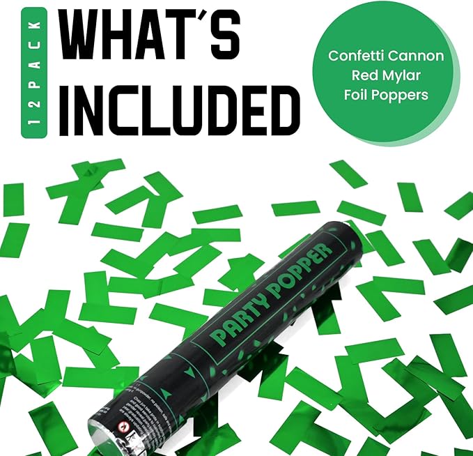 Party Poppers Confetti Cannon 12 Pack Green Poppers 12 Inch Party Shooters - Image 2