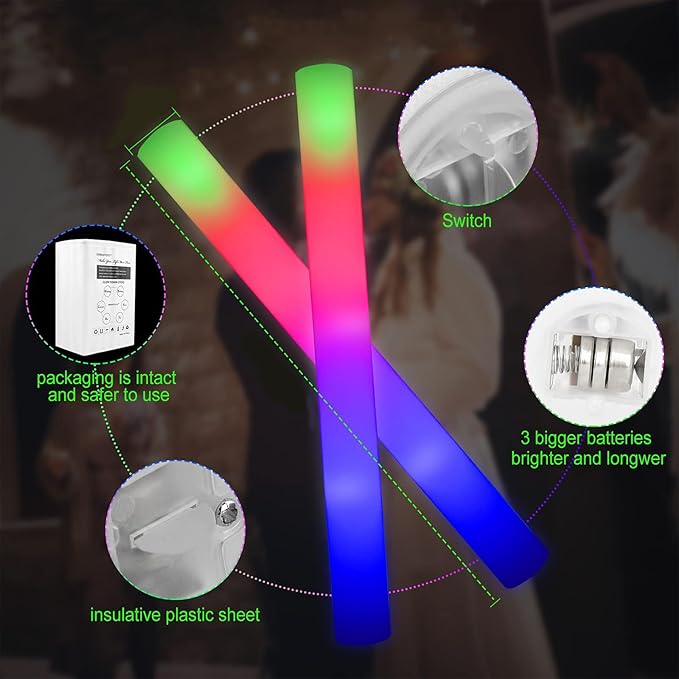 LifBetter 30 Pcs Foam Glow Sticks Bulk, Led Glow Sticks - Image 4