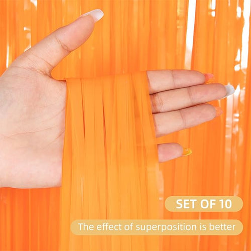 10 Pack Orange Foil Curtain Backdrop 3.2ft x 8.2ft Macaron Tinsel Foil Fringe - Image 2