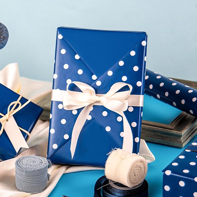 Flyhill Navy Blue Wrapping Paper, Reversible Gift Wrap Paper - Image 5