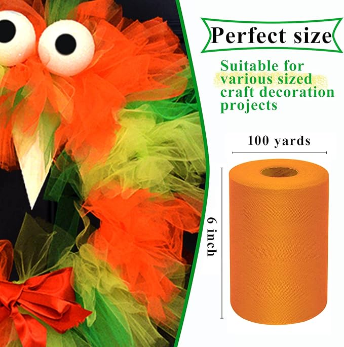 Orange Tulle Fabric Rolls 6 Inch by 100 Yards Fabric Spool Tulle Ribbon - Image 2