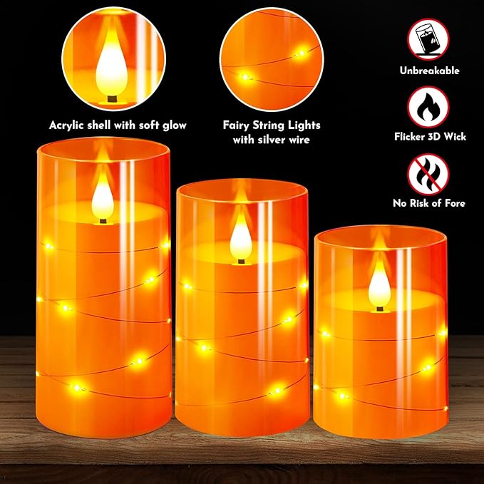 NURADA Flameless Candles with Remote Timers: Built-in Star String Lights 3D - Image 3