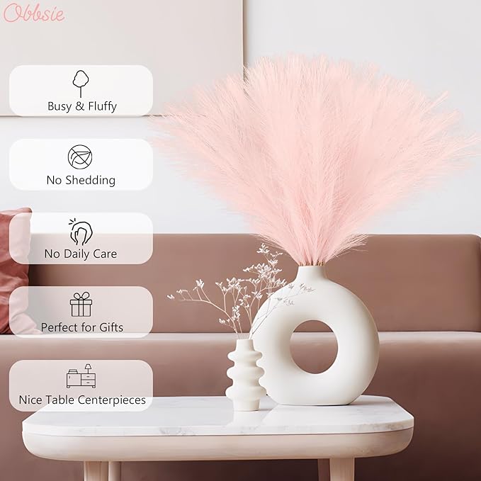 50pcs Pink Faux Pampas Grass Decor, 21.6" Short Artificial Pompous Grass Floral - Image 2