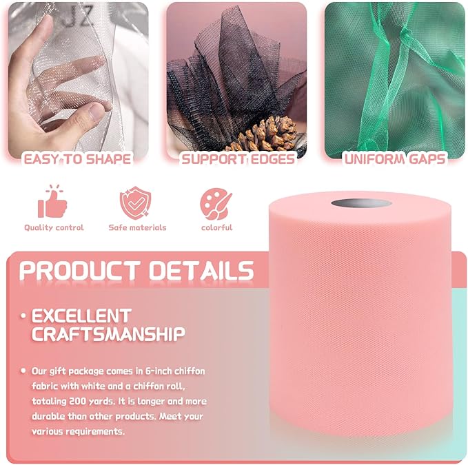 6" x 200 Yards Blush Tulle Fabric Rolls, Blush Spool Tulle Ribbon - Image 3