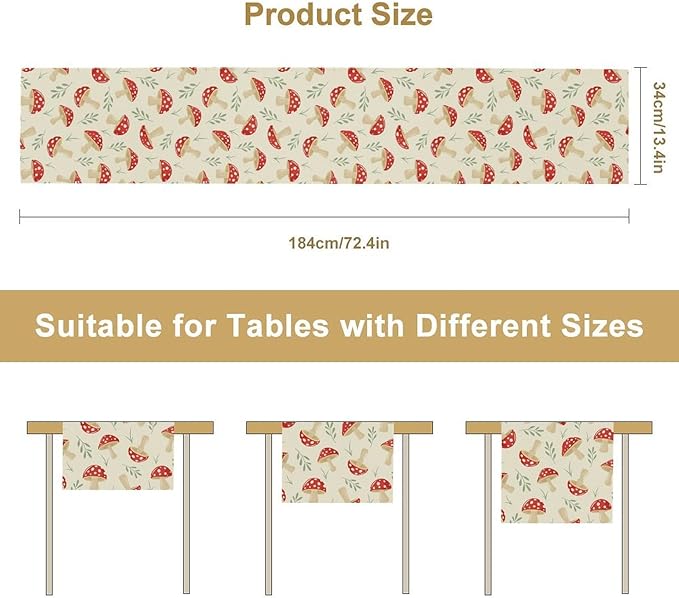 Mushroom Table Runner, Vintage Plant Print Table Runner - Image 7