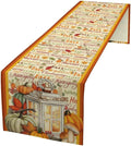 Autumn Table Runner, Farmhouse Leaves Pumpkin Thanksgiving Table Cloth by Unknown
