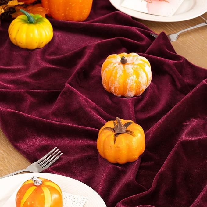 Burgundy Velvet Table Runner Fall Thanksgiving Red Table Runner 20 x 120 Inch - Image 3