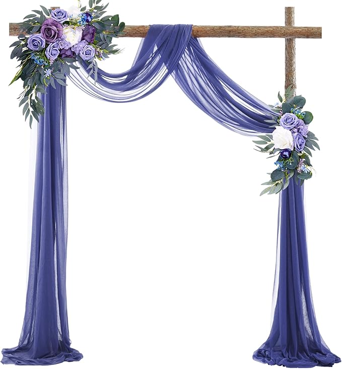 Wedding Arch Draping Fabric Navy Blue Sheer Wedding Backdrop Curtains - Image 2