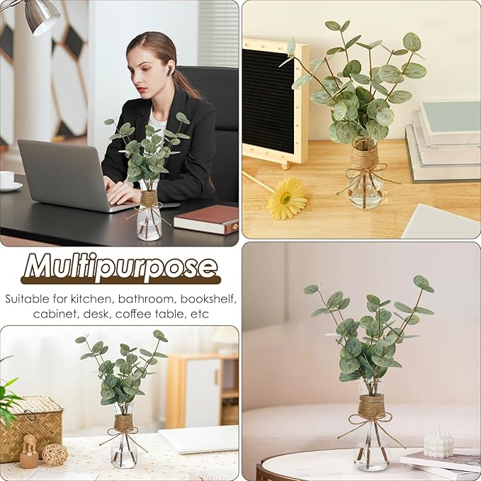 2 Pack Artificial Eucalyptus Stems in Glass Vase Decorative Greenery Artificial - Image 7