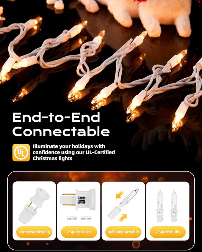Brightown-Christmas-String-Lights, 100-Count 26.5ft Clear Incandescent Bulb - Image 3