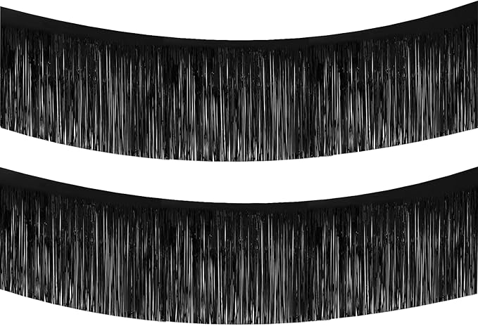 Black Foil Fringe Garland 10FT 2packs, Metallic Foil Tinsel Fringe Banners by Acuteye
