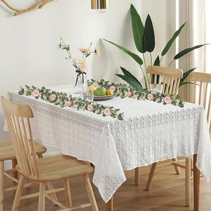MAKHOT 2 Pcs Pink 6.6Ft Artificial Eucalyptus Flower Garland - Image 7