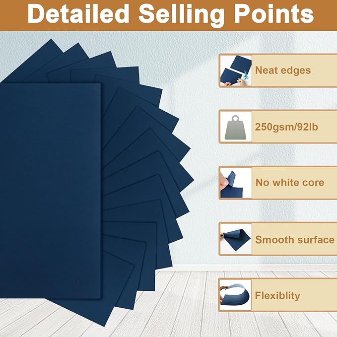 120 Sheets Navy Blue Cardstock 8.5 x 11 Craft Paper, 92lb Dark Blue Card stock - Image 3