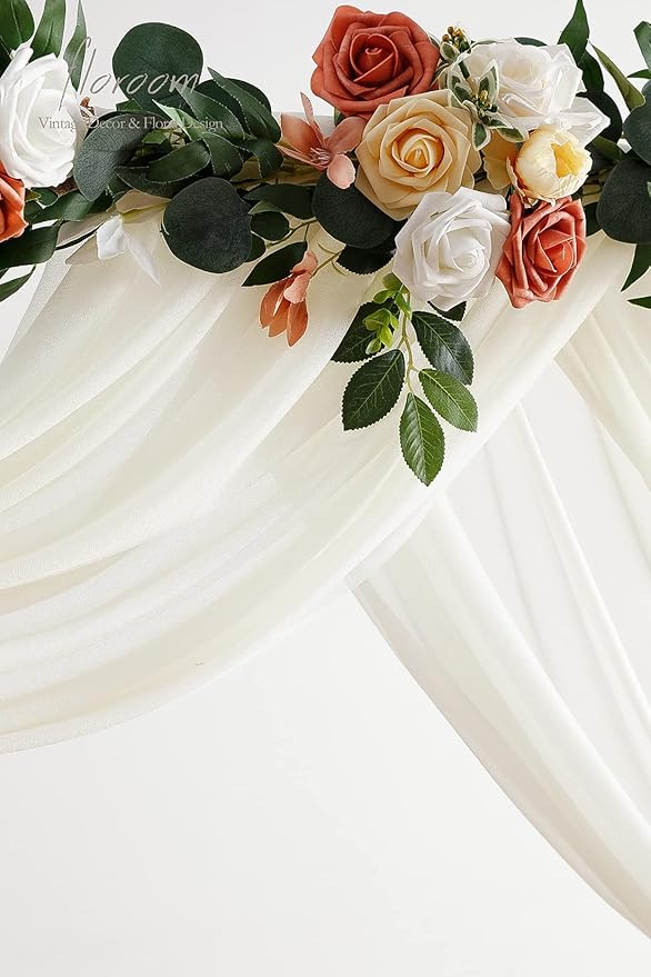 Floroom Wedding Arch Draping Fabric 2 Panels 20Ft Ivory Chiffon Fabric Drapes - Image 4