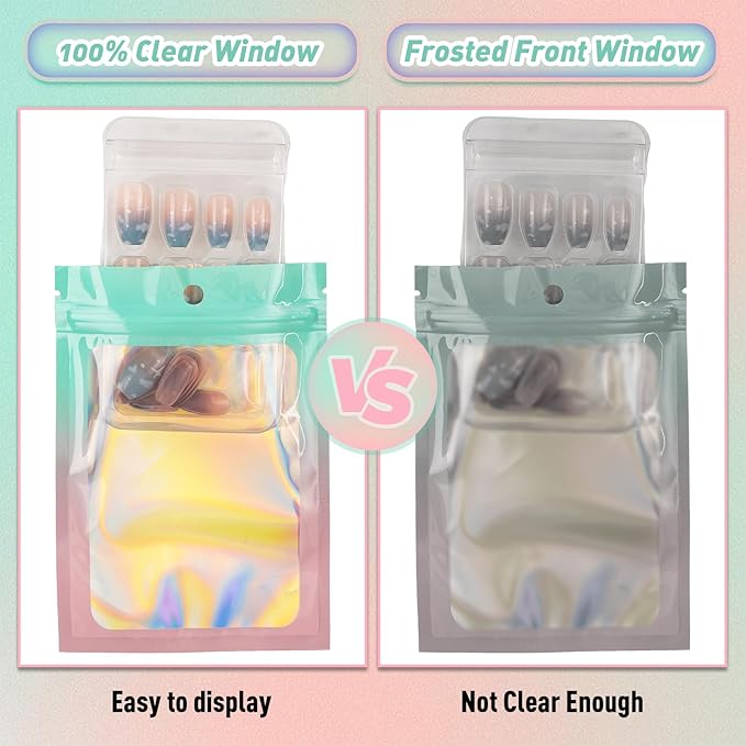 Funfery 100 Pack Gradient Holographic Bags, Mylar Resealable Bags - Image 3