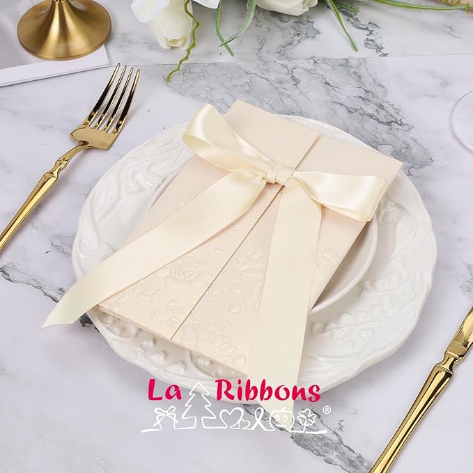 LaRibbons 1 Inch 50 Yard Double Faced Satin Ribbon, Nude Beige Satin Craft - Image 3
