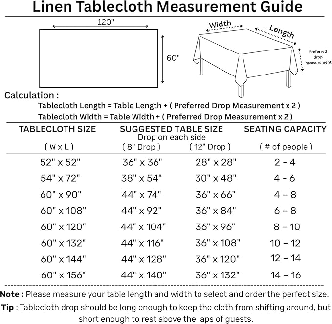 Solino Home Linen Tablecloth for Rectangle Tables 60 x 120 Inch - Image 2
