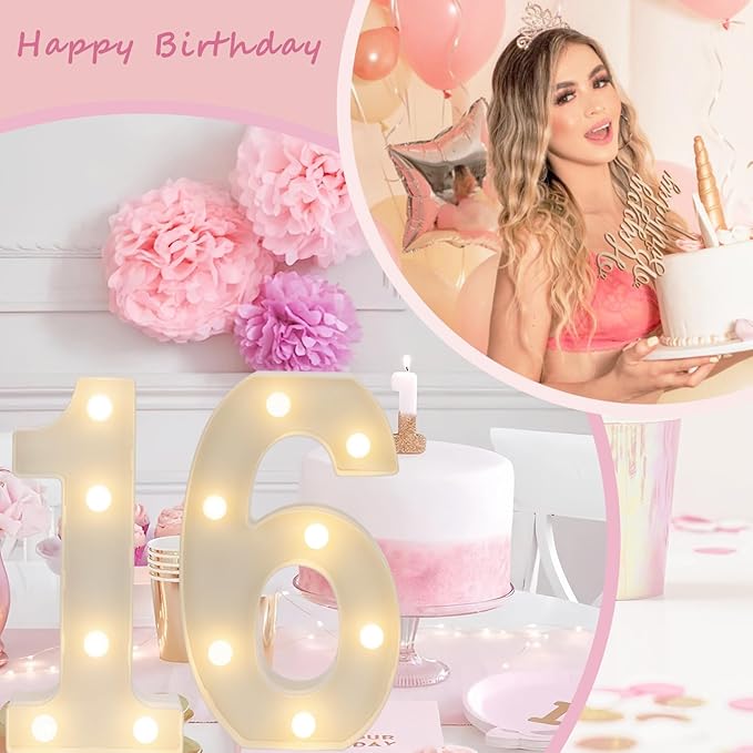 Decorative Led Light Up Numbers, 16th Birthday Decorations, Warm White Led - Image 4