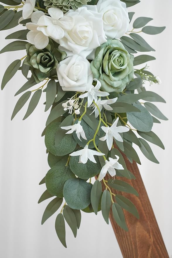 2-Pack Sage Green & White Wedding Flower Swag Set, Large: 35.43"L x 14.56"W - Image 9