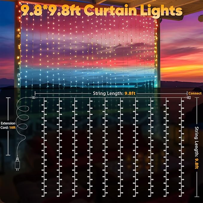 suddus Curtain Lights, 300 Led 9.8 * 9.8ft Sunset Curtain Fairy Lights - Image 6