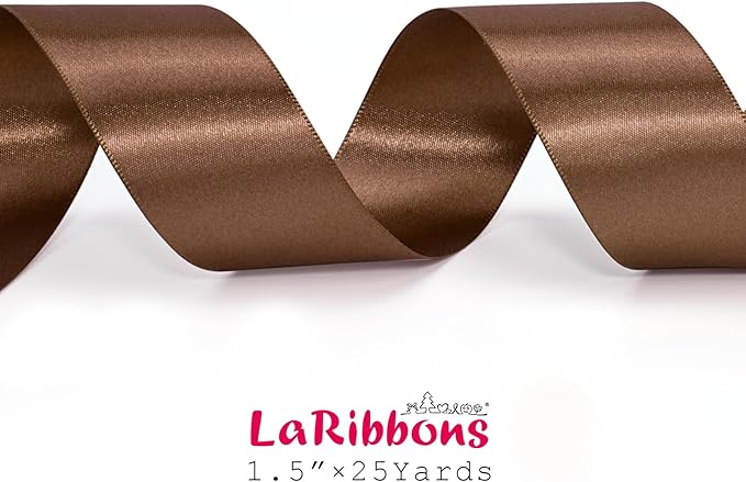 LaRibbons Brown Ribbon 1 1/2 Inch 25 Yards Luxury Double Faced Mocha Mousse - Image 5