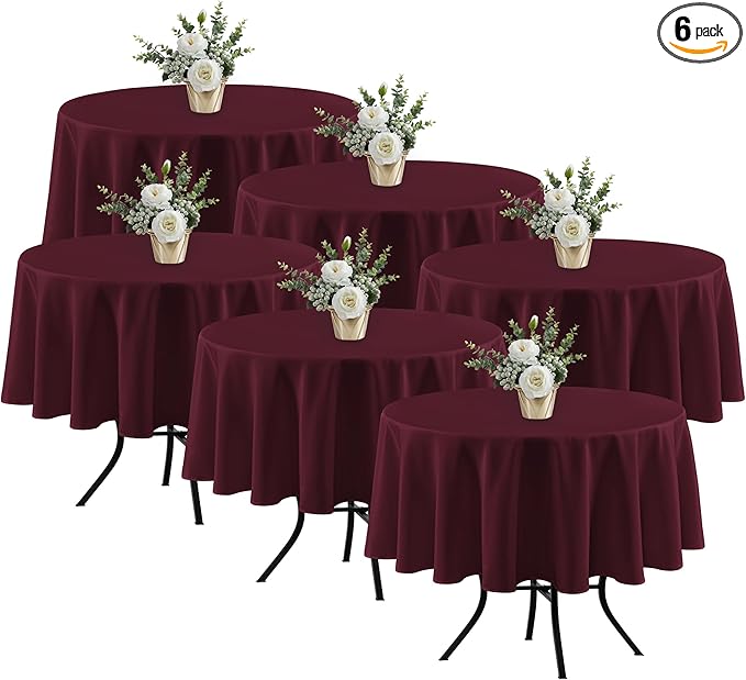 Fitable 6 Pack Burgundy Round Table Clothes by Fitable