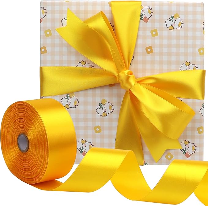 Yellow Solid Satin Ribbon 1-1/2 Inch 50 Yards Solid Polyester Fabric Ribbon - Image 5