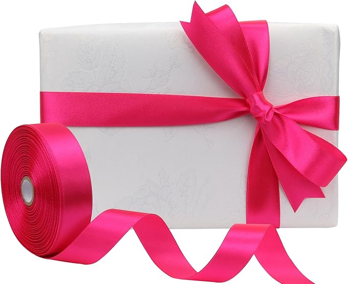 Hot Pink Solid Satin Ribbon 1 Inch 50 Yards Solid Polyester Fabric Ribbon - Image 5
