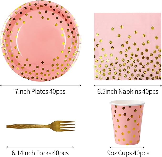 Sveikie160 Pcs Pink And Gold Paper Plates, Birthday Cake Party Plates And - Image 2