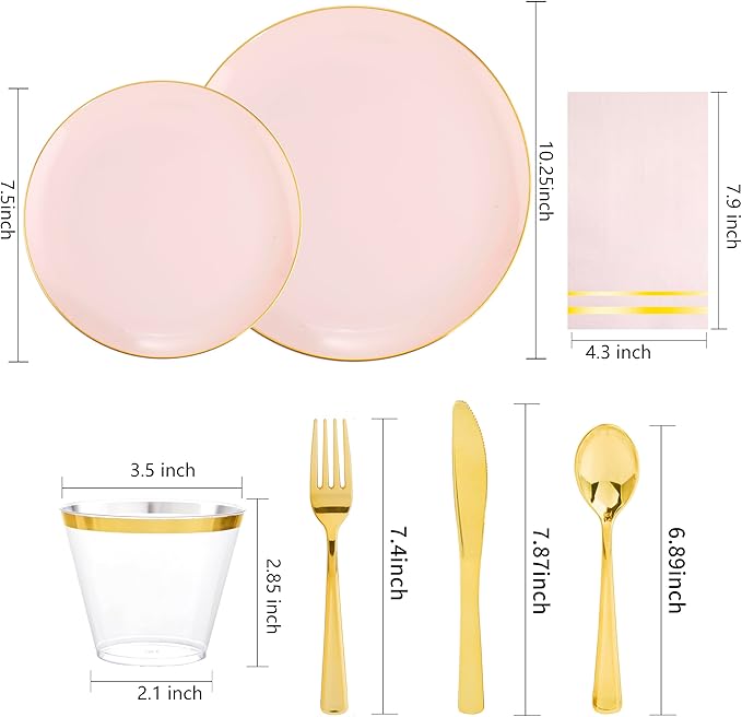 NOCCUR 350PCS Pink and Gold Plastic Plates - Image 2