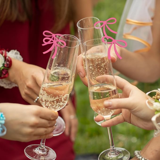 50 Pcs Bows Drink Tags Coquette Bow Wine Glass Charms Acrylic Bowknot Drink Tag - Image 6