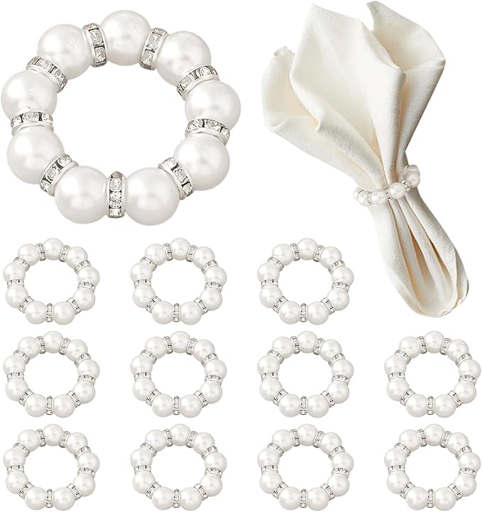 12Pcs Pearl Napkin Rings, Round Napkin Buckles Wedding Beaded White Napkin by Unknown