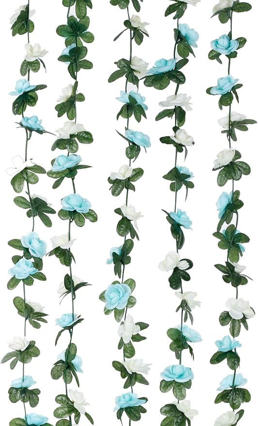 Miracliy 5Pcs 41FT Blue and White Flower Garland Artificial Rose Arch Vines - Image 3