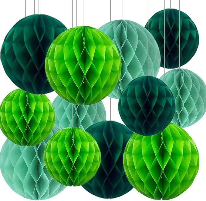 Green Paper Honeycomb Balls, 12 Pack Hanging Tissue Pom Poms by SIPRKAICT