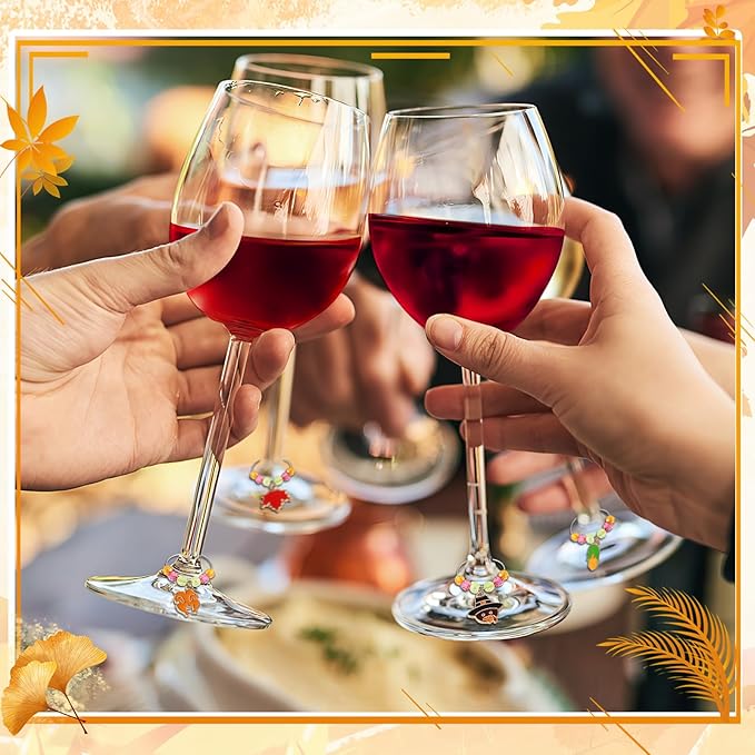 SANNIX Thanksgiving Wine Glass Charms, Hostess Gifts & Party Favors - Image 6