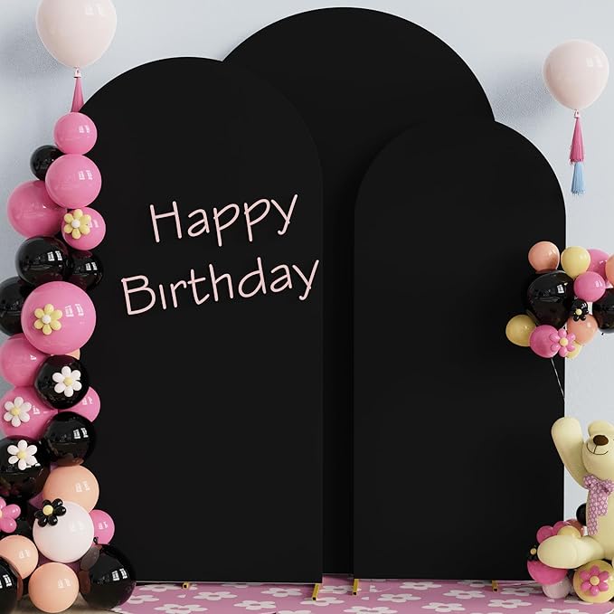 Fomcet Set of 3 Wedding Arch Cover 6FT, 7.2FT Black 2-Sided Round Top Spandex - Image 4