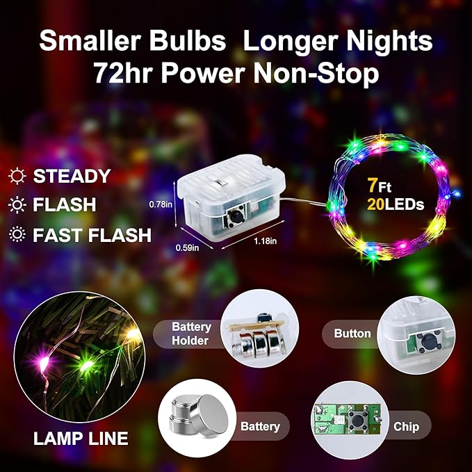 Aogist 24 Pack Fairy Lights 3 Modes 7ft 20 LED Waterproof, Battery Operated - Image 3