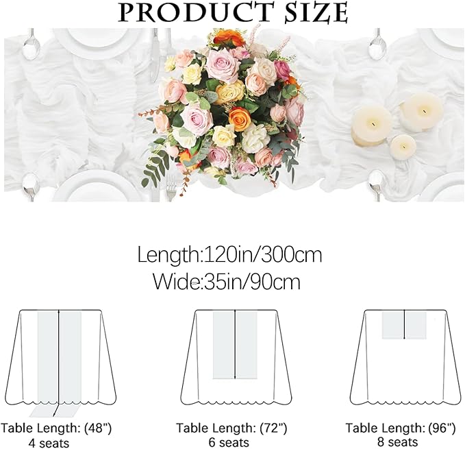 16PCS White Cheesecloth Table Runner 10FT 35x120Inch Boho Gauze Cloth Long - Image 2