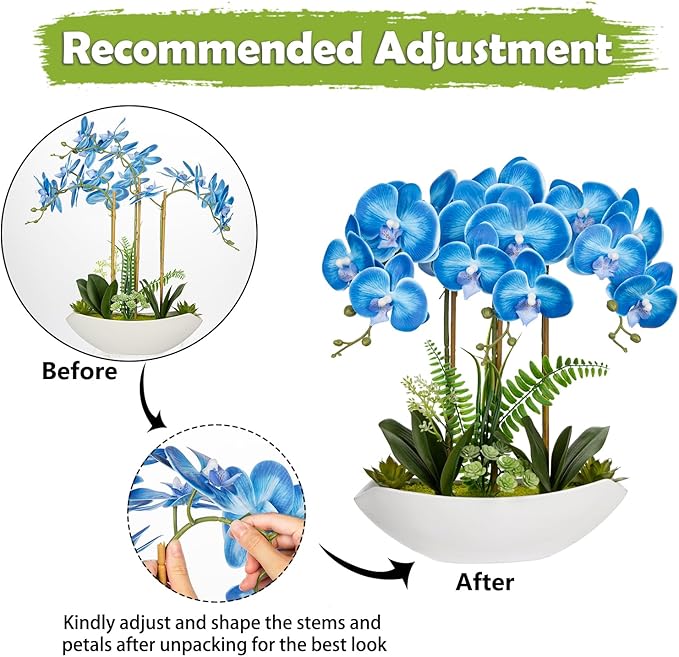 Briful Blue Orchid Artificial Flowers 18in Fake Orchid Silk Flowers - Image 3