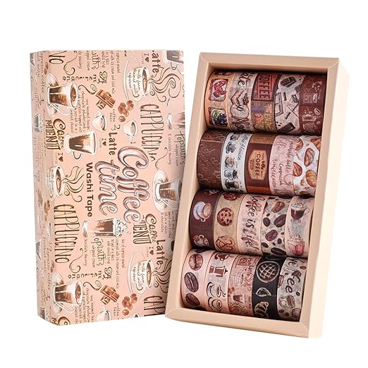 20 Rolls Coffee Theme Washi Tape Set, Writable Decorative Tapes by ICCEEMEE