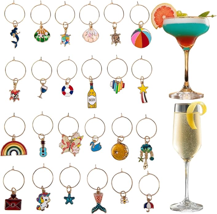 24Pcs Wine Glass Charms & Markers by Unknown