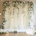 Tulle Backdrop Curtain with Lights String 20 X 8FT Ivory Sheer Tulle Backdrop by Xiomot