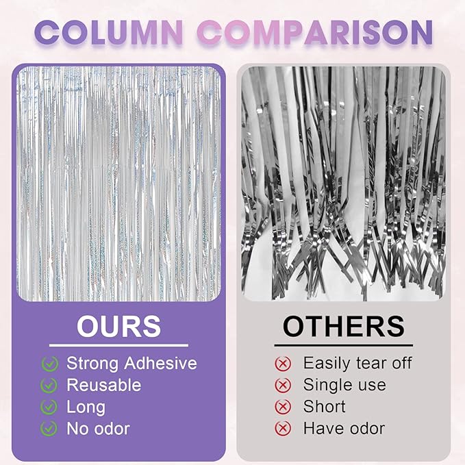 4 Pack Laser Silver Foil Fringe Backdrop Curtains, Tinsel Streamers Birthday - Image 5