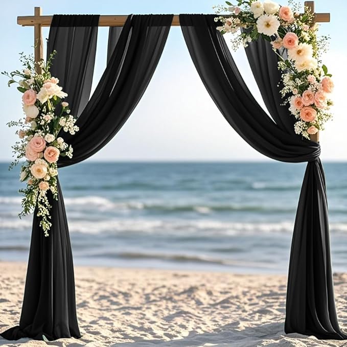 Black Fall Halloween Sheer Elegant Arch Draping Fabric 2 Panels Outdoor 29" × - Image 2