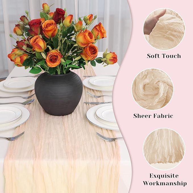 Champagne Table Runner, 10Ft 120in Cheesecloth Table Runner, Gauze Rustic - Image 3