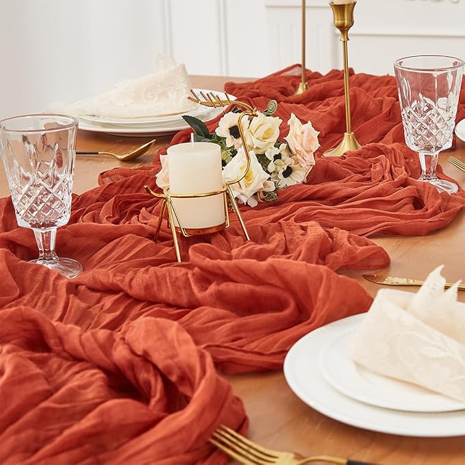 Terracotta 6 Pack Cheesecloth Table Runner 120 Inch 10 FT Boho Rustic Gauze - Image 2