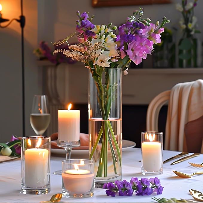 12Pcs Glass Cylinder Vases 12 Inch Tall Clear Flower Vases - Image 2
