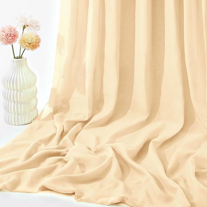 VACVELT Wedding Arch Draping Fabric Champagne Chiffon, 2 Panels Sheer Drapes 30 - Image 7
