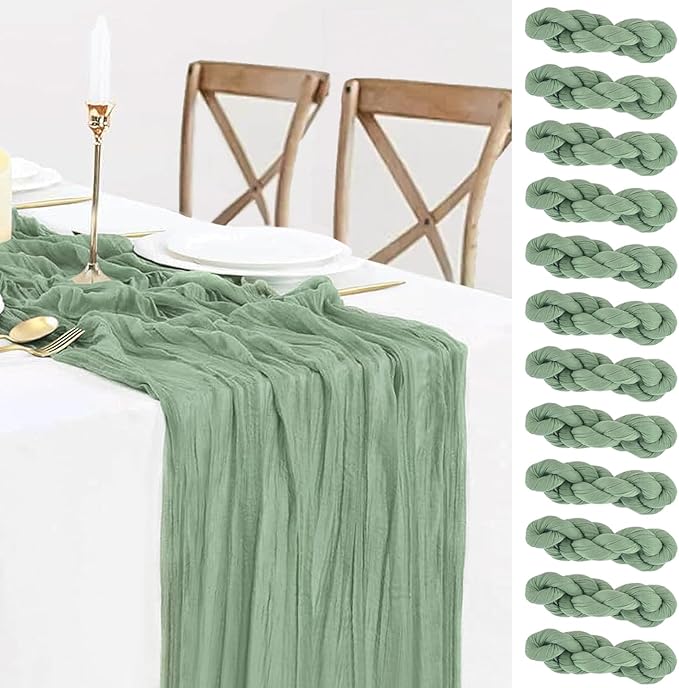 12 Pack Sage Green Table Runner Cheesecloth 35x120 Inch, 10Ft Boho Sheer Gauze by BlueTopCoLtd